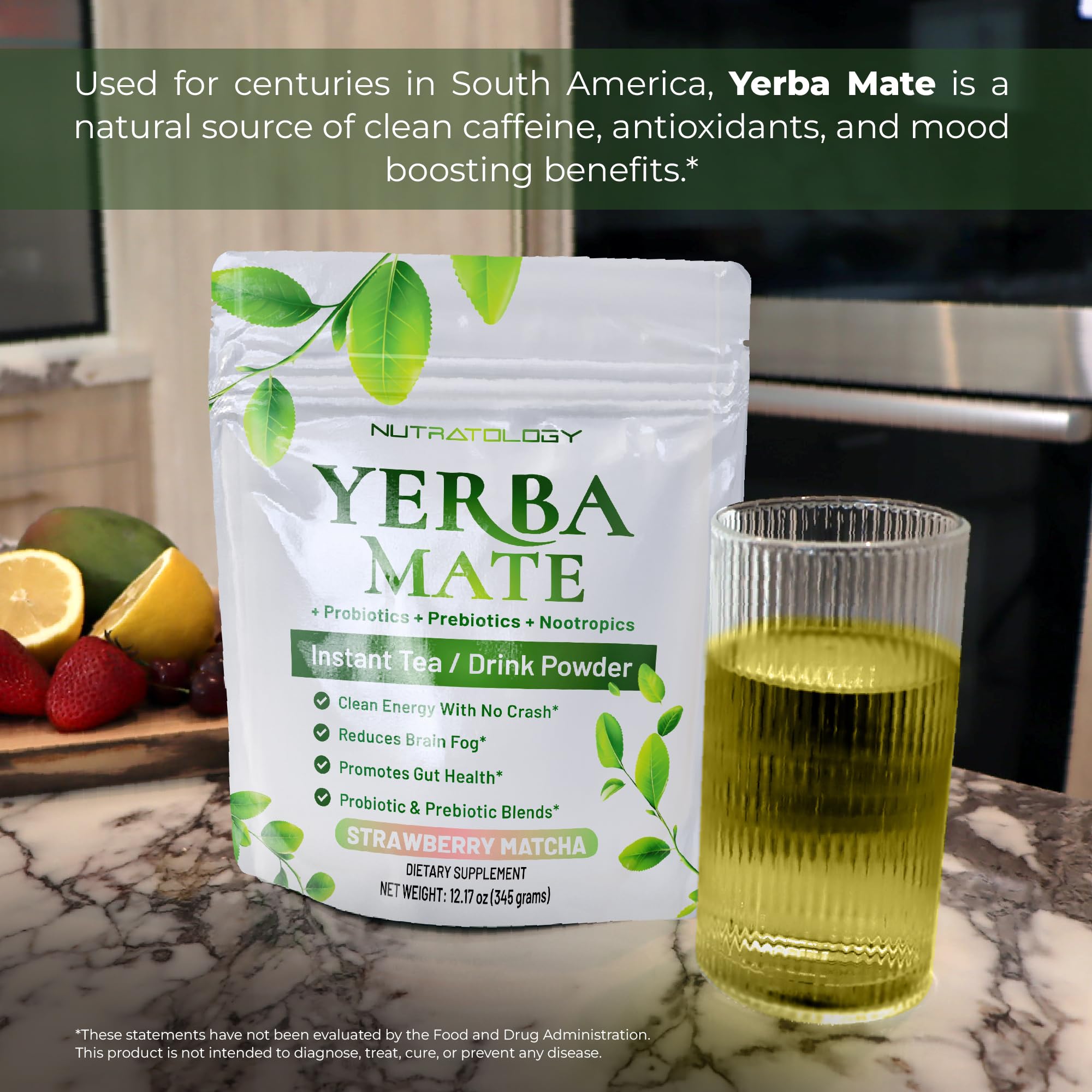Thirty-serving tub of Nutratology Yerba Mate Instant Tea