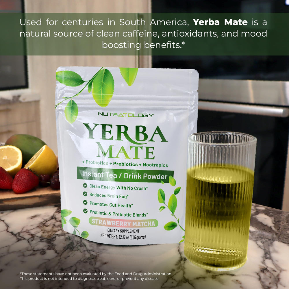 Thirty-serving tub of Nutratology Yerba Mate Instant Tea