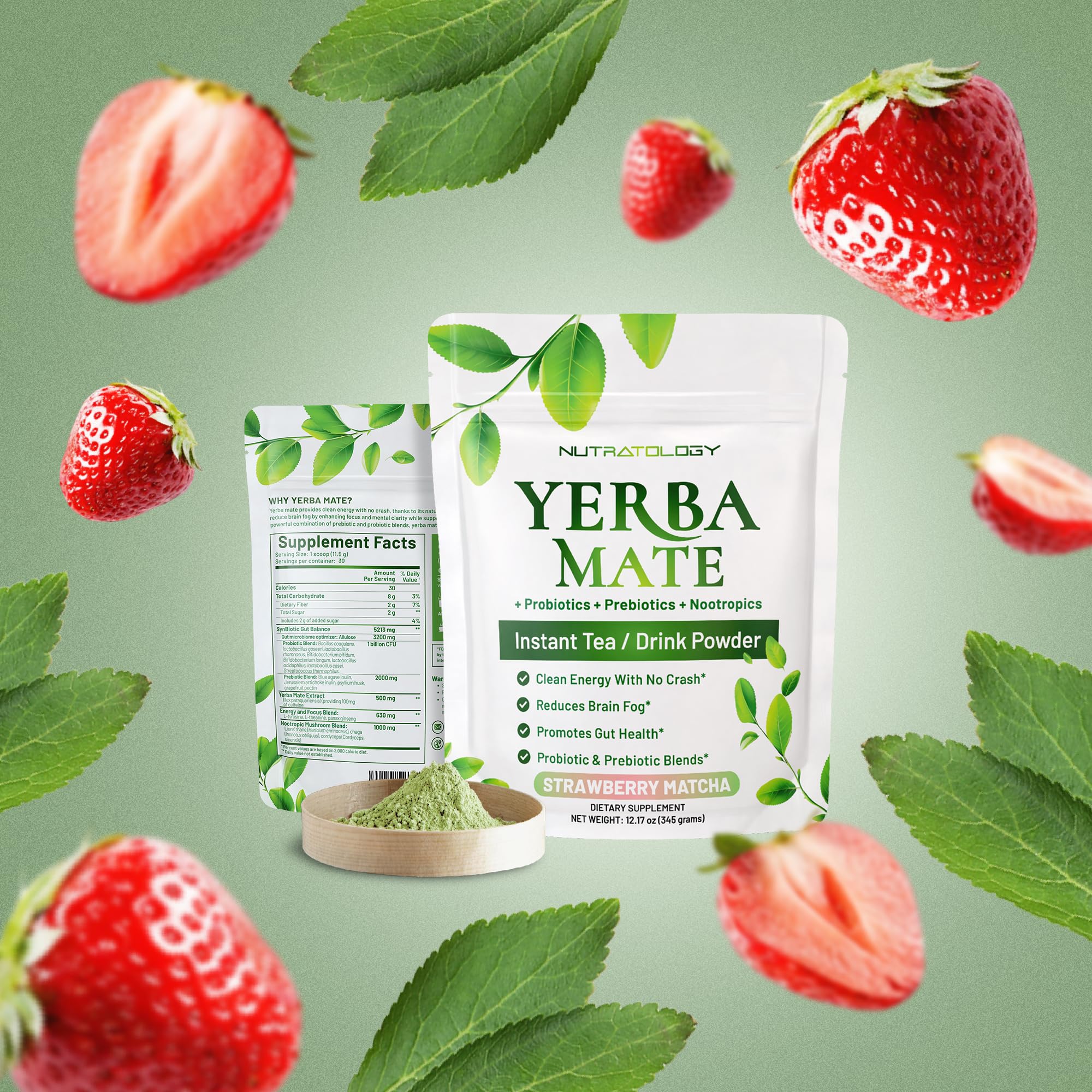 Iced glass of Nutratology Yerba Mate Instant Tea ready to sip