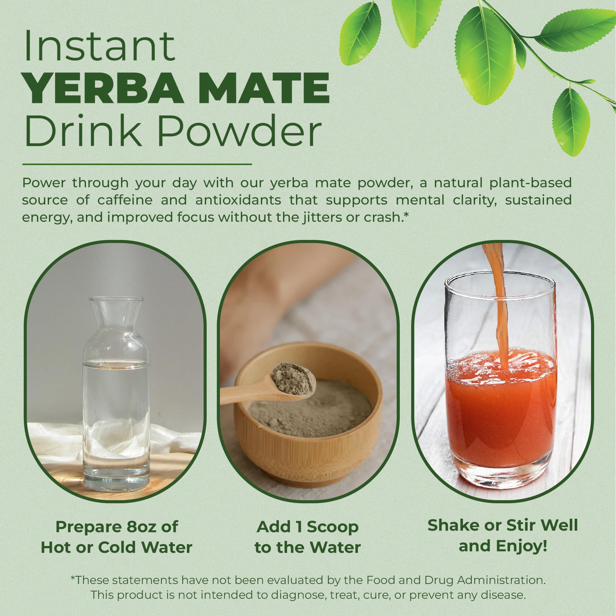 Nutratology Yerba Mate Instant Tea Powder emphasizes fiber and probiotic blend for gut support.
