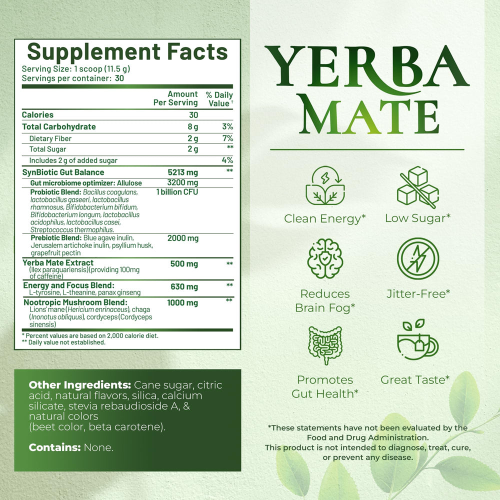 Nutratology Yerba Mate Instant Tea tub close-up highlights powder and label for focus.