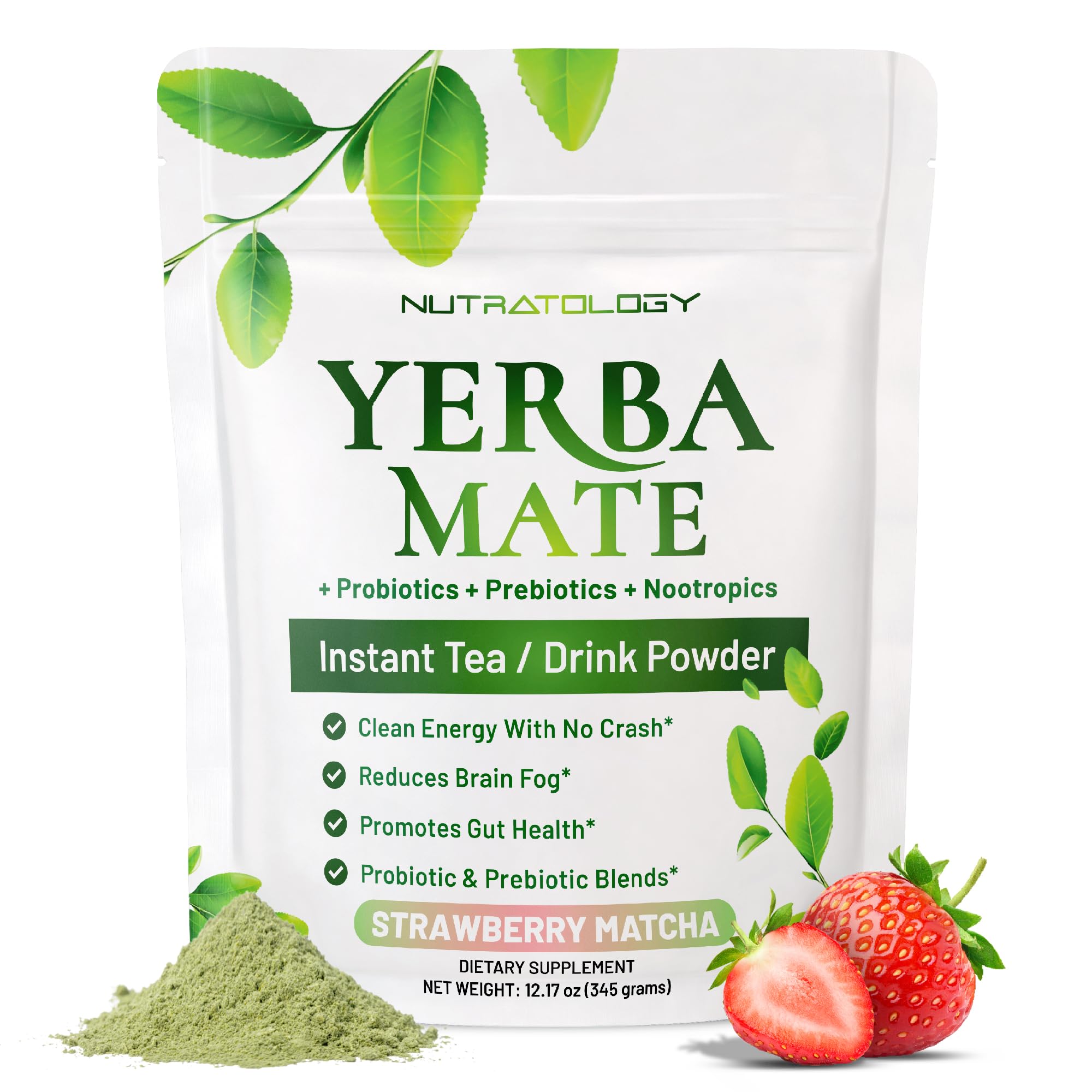 Nutratology Yerba Mate Instant Tea Powder scoop pour for clean energy