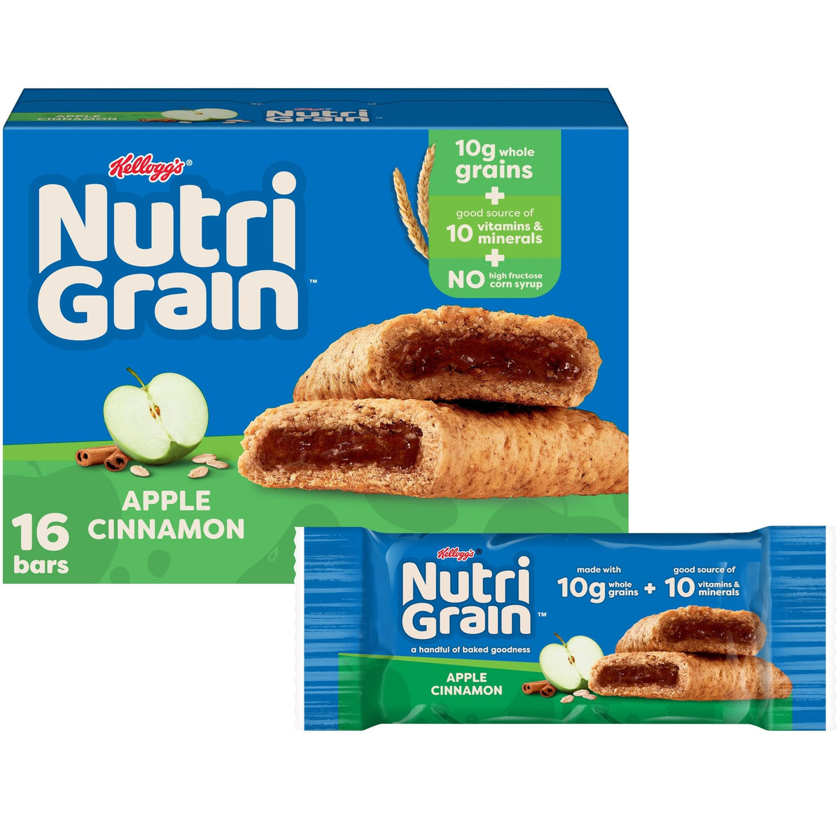 Nutri-Grain Apple Cinnamon packaging on shelf, ideal for quick breakfasts.