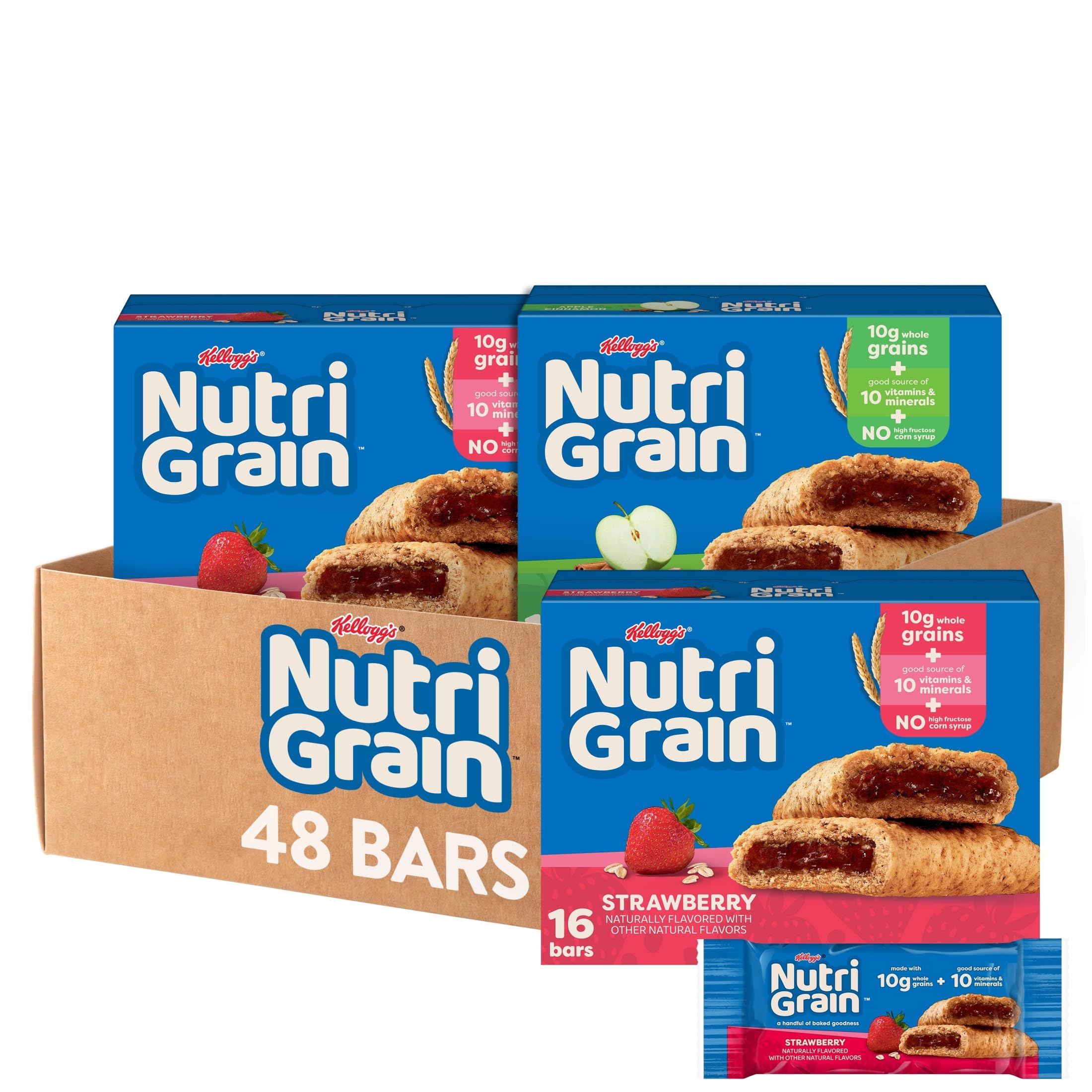 Nutri-Grain Breakfast Bars variety pack front view for family snacking.