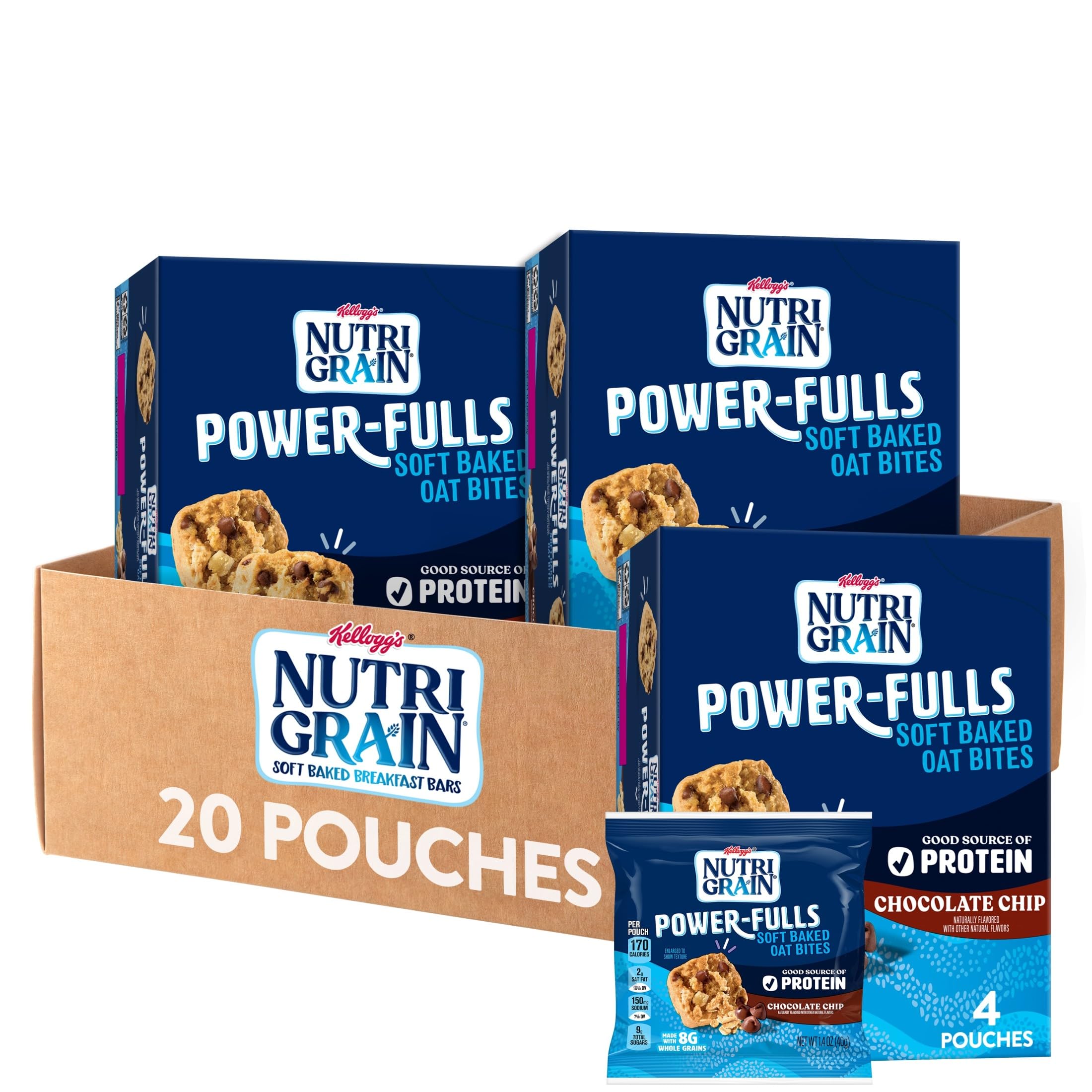 Nutri-Grain Power-Fulls packaging shows a five-box bundle for on-the-go snacking.