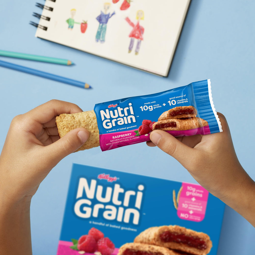Nutri-Grain raspberry bars on the kitchen counter ready to enjoy.
