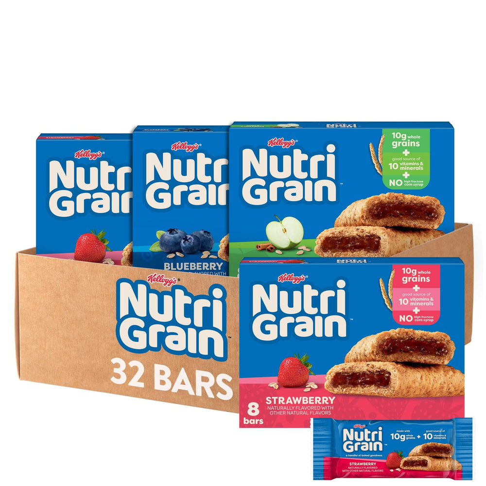 Nutri-Grain Soft Baked Variety Pack front view, four boxes for family breakfasts