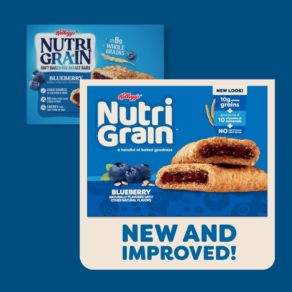 Nutri-Grain Soft Baked Blueberry Bars close-up reveals chewy crust and blueberry filling.