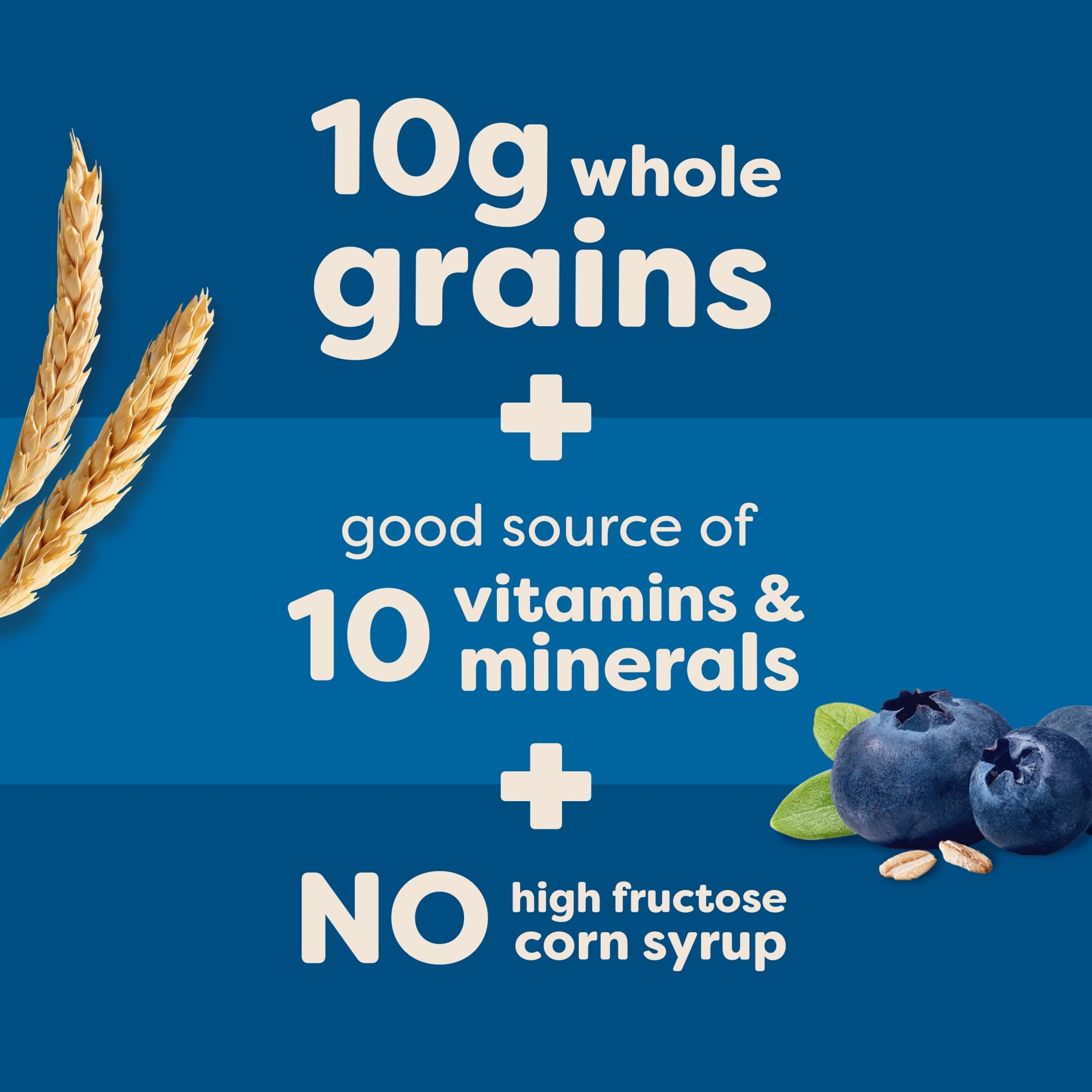 Nutri-Grain Soft Baked Blueberry Bars ingredients bag emphasizes whole grains.