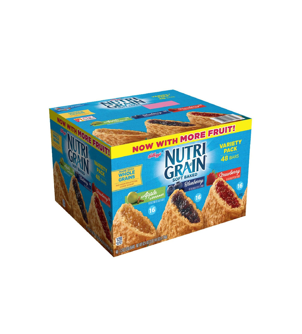 Nutri-Grain Variety Pack Soft Baked Breakfast Bars with real fruit puree for on-the-go mornings