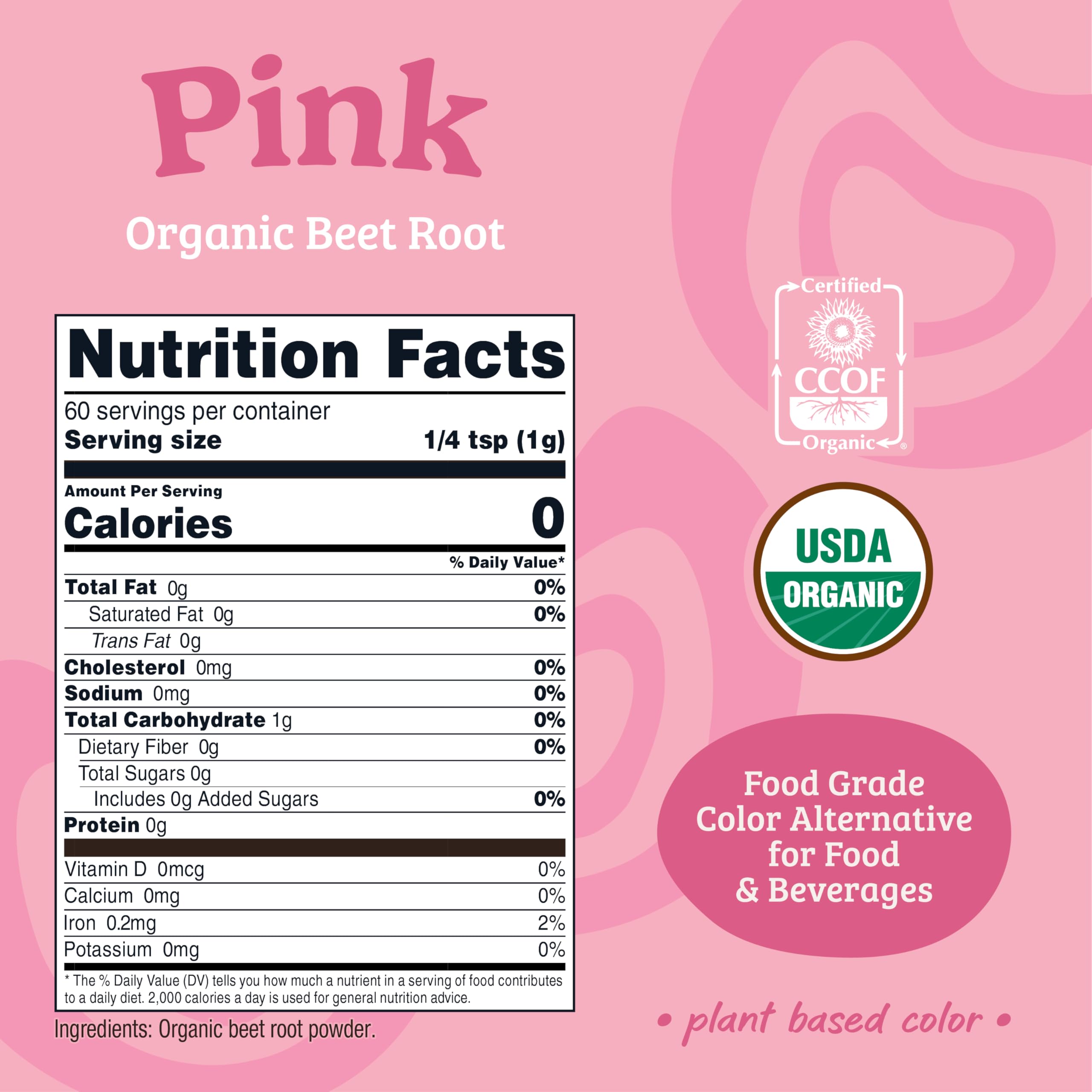 Nutricolor pink beet root powder pour demonstrates easy dispensing for beverages.