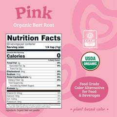 Nutricolor pink beet root powder pour demonstrates easy dispensing for beverages.
