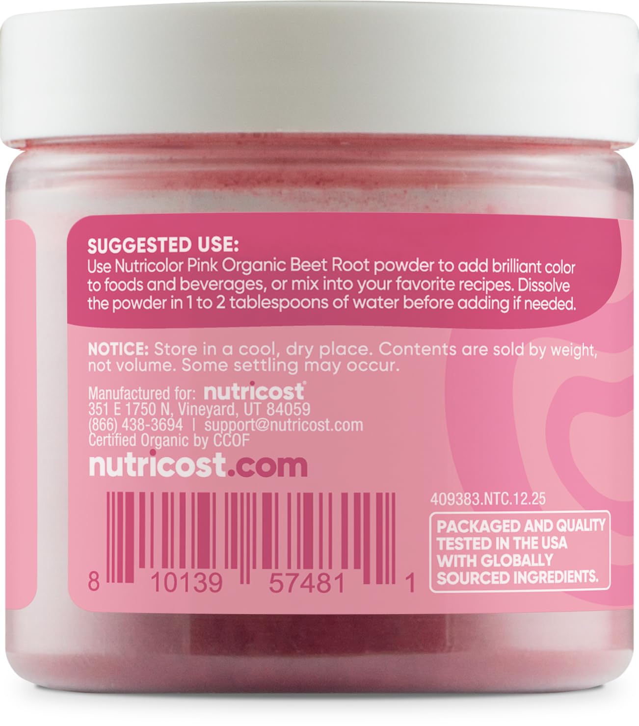 Nutricolor pink beet root powder in a smoothie illustrates vibrant, clean color.