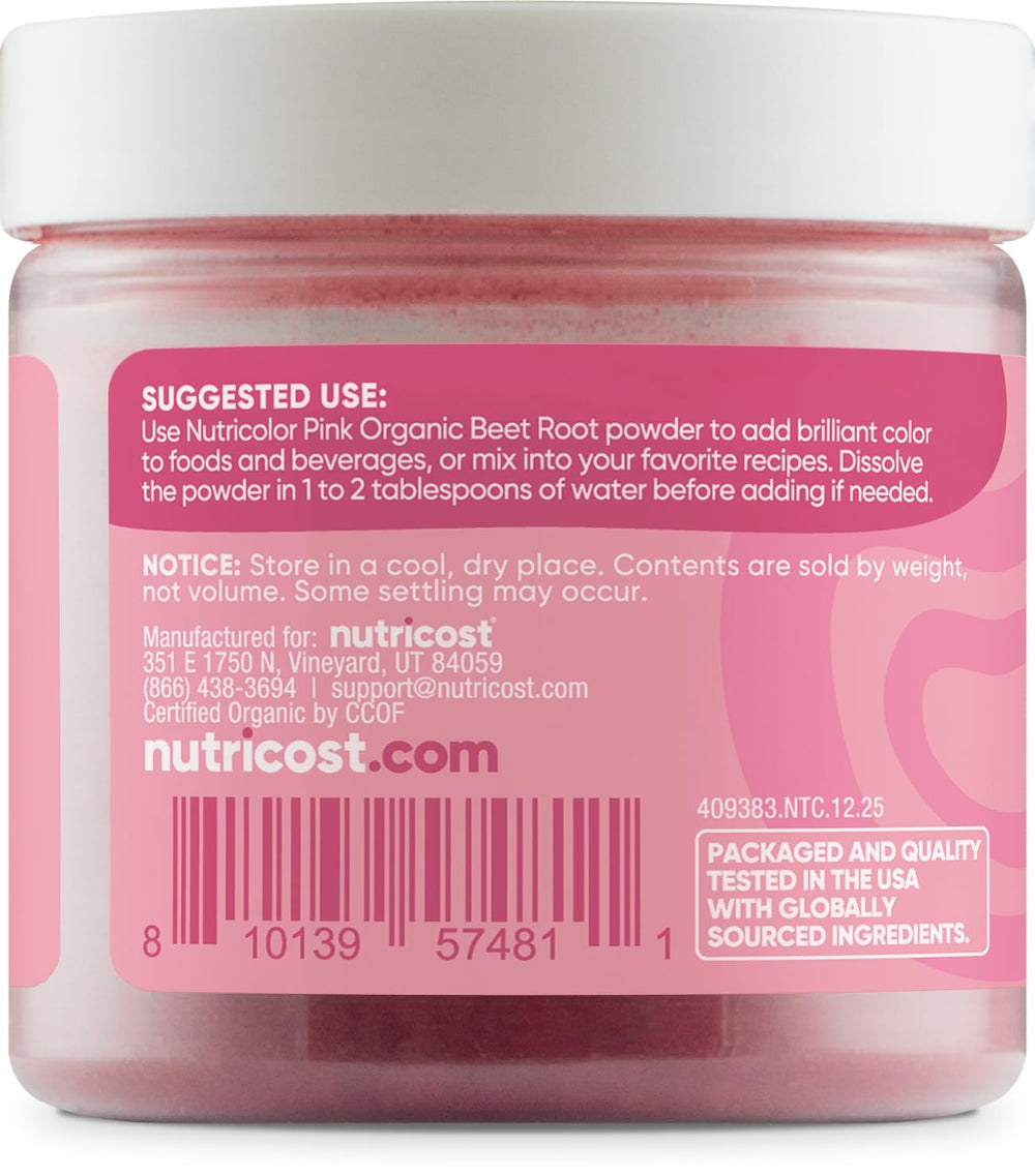 Nutricolor pink beet root powder in a smoothie illustrates vibrant, clean color.