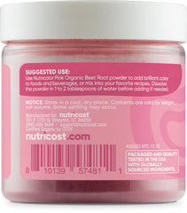 Nutricolor pink beet root powder in a smoothie illustrates vibrant, clean color.