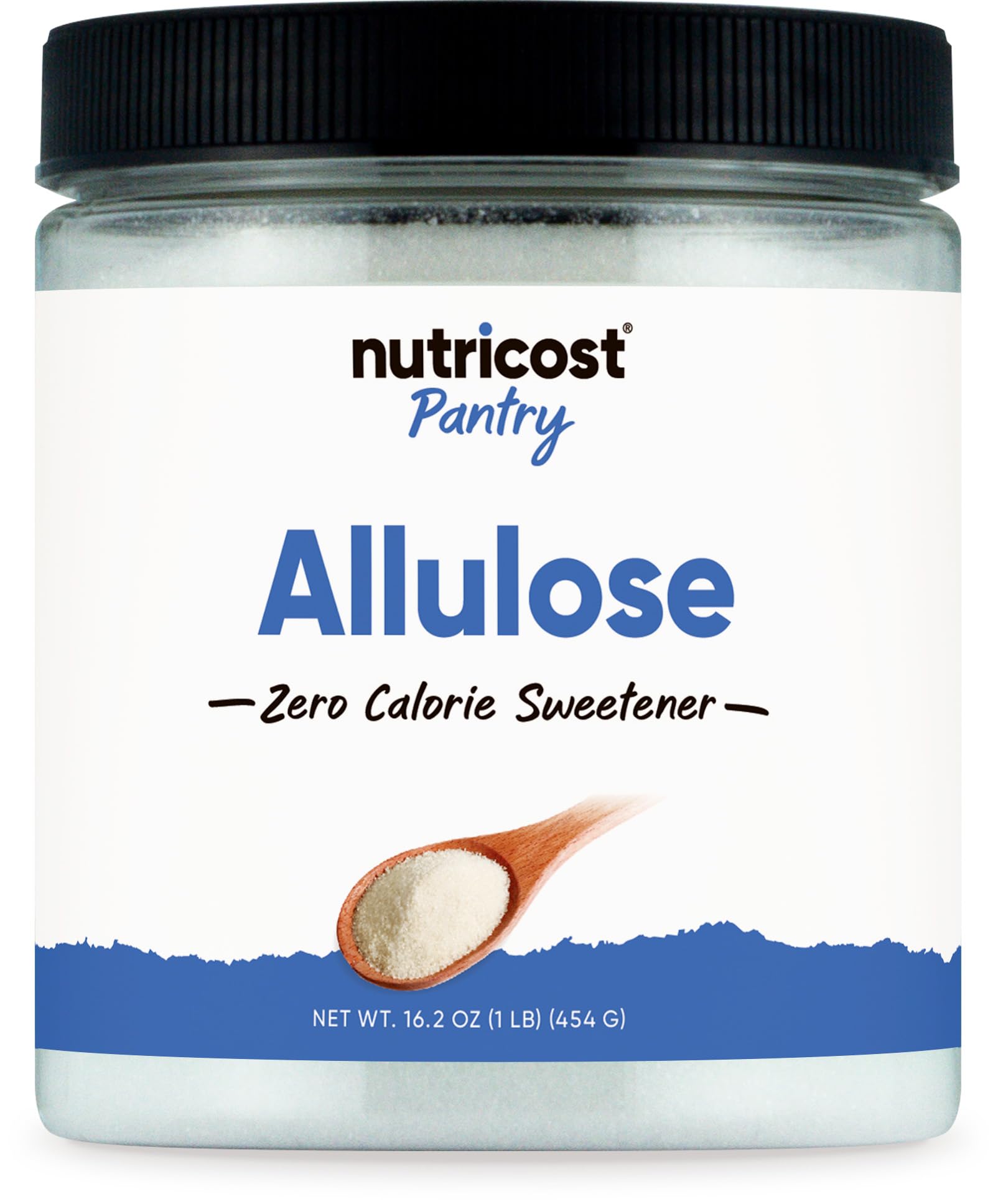 Nutricost Allulose sweetener bottle illustrates a zero-calorie sugar substitute for keto cooking.