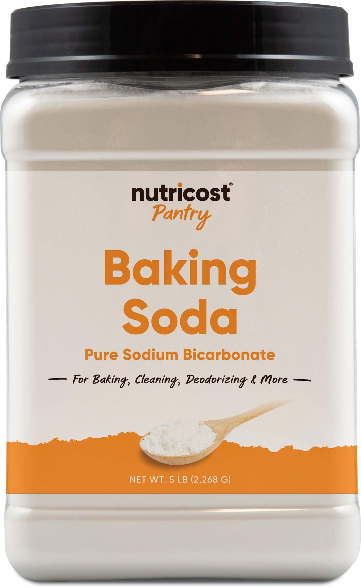 Nutricost Baking Soda 5-lbs bottle, versatile pantry staple for baking and cooking.