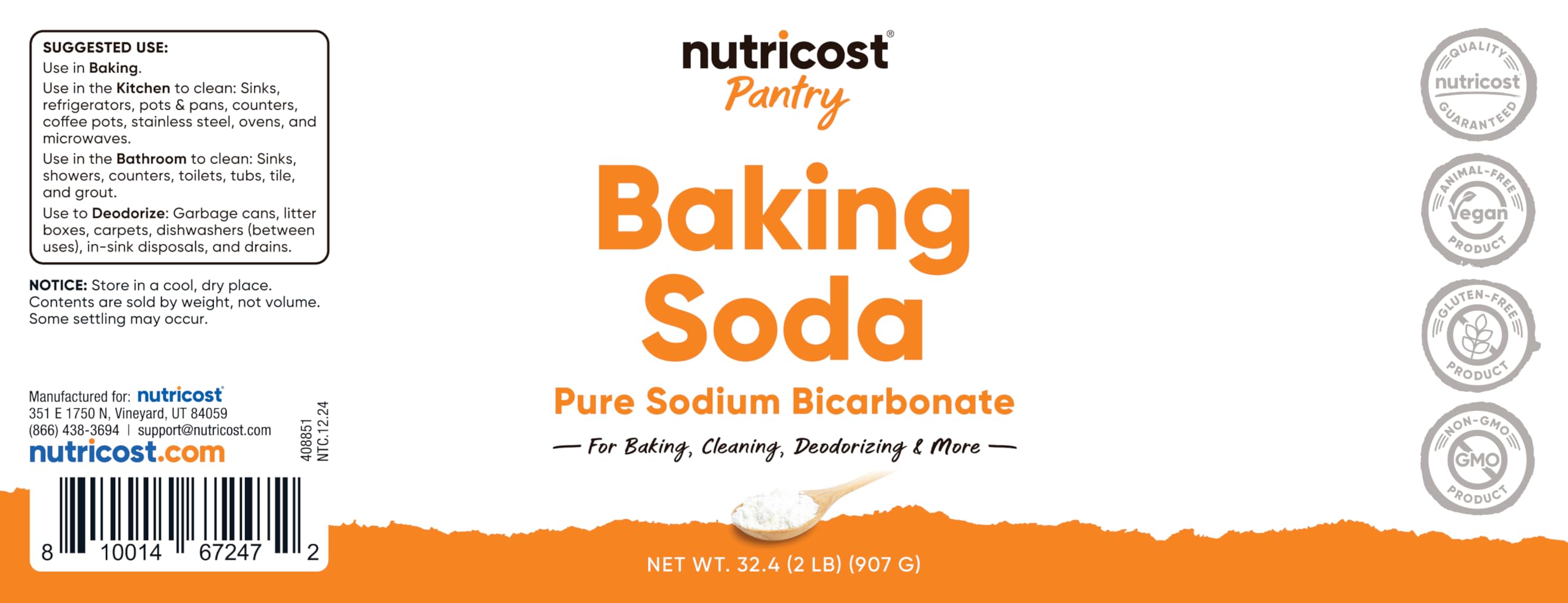 Nutricost baking soda is GMO free and third‑party tested.
