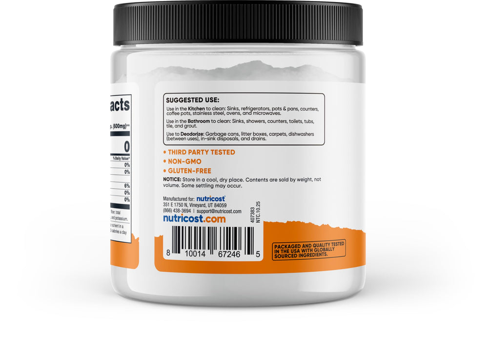 Nutricost baking soda used as fridge deodorizer for fresh spaces.