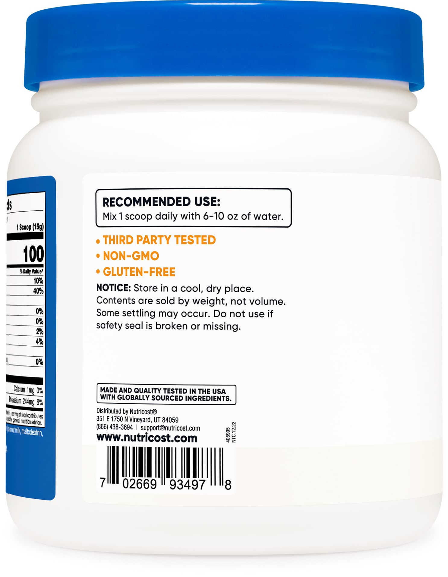 Nutricost coconut milk powder in a cup illustrating creamy coconut milk