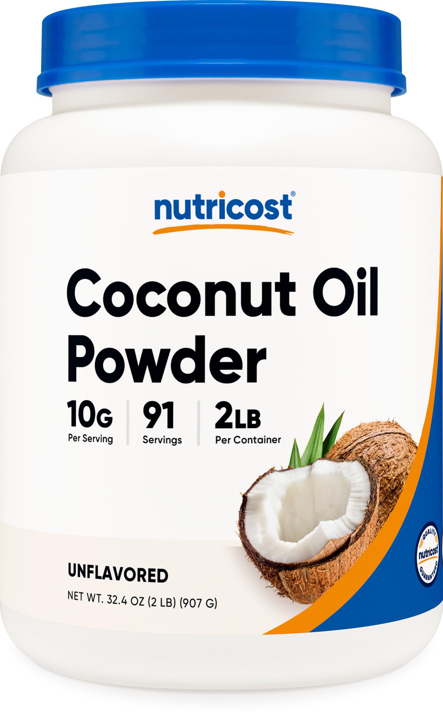 Nutricost Coconut Oil Powder in a jar adds creamy texture to beverages