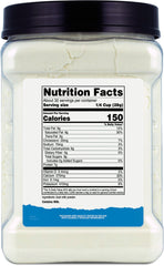 Close-up of Nutricost Goat Milk Powder nutrition label highlighting non-GMO and gluten-free.