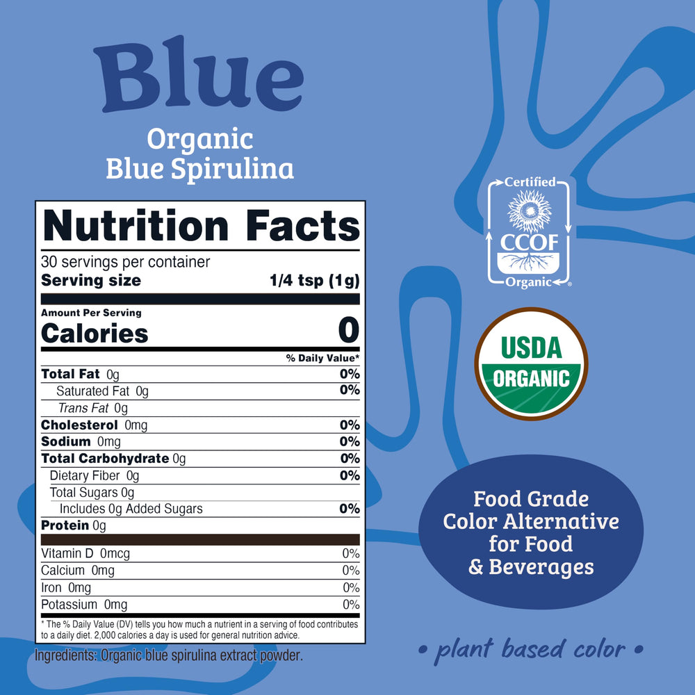 Nutricolor blue spirulina powder with scoop for precise coloring
