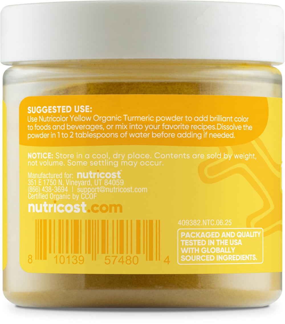 Nutricost Nutricolor yellow turmeric color swatches show vibrant yellow hue for baking