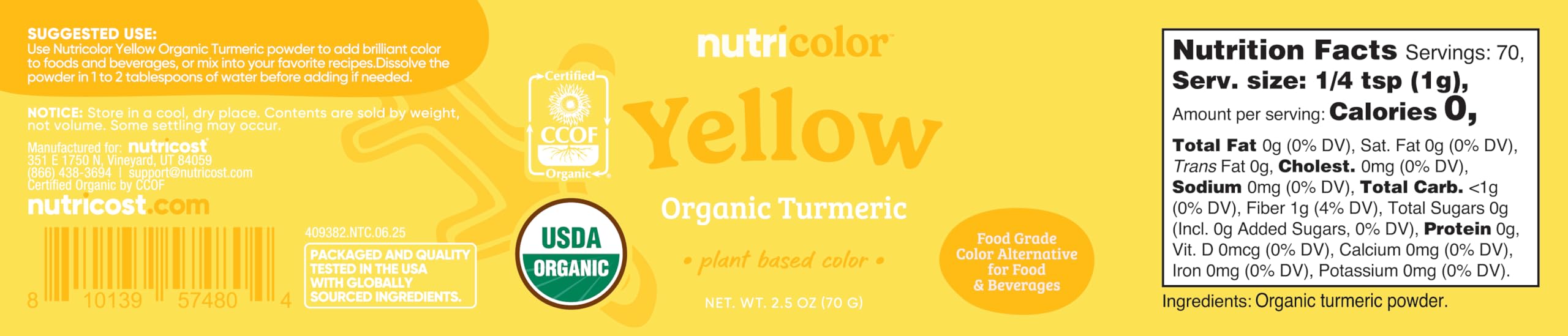 Nutricost Nutricolor yellow turmeric culinary uses for smoothies, frostings, and meals
