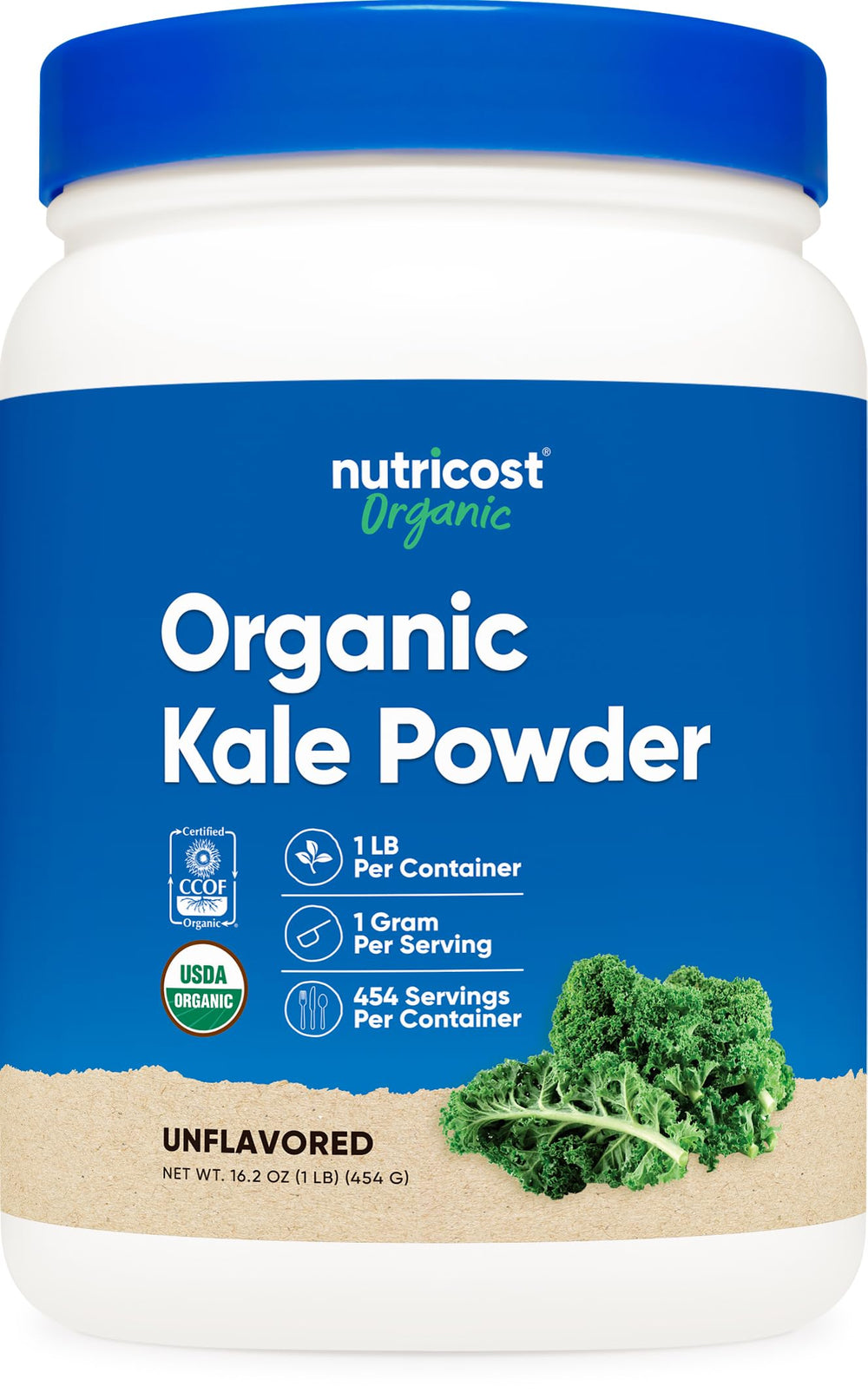Nutricost Organic Kale Powder 1lb bottle highlighting pure, high-quality greens
