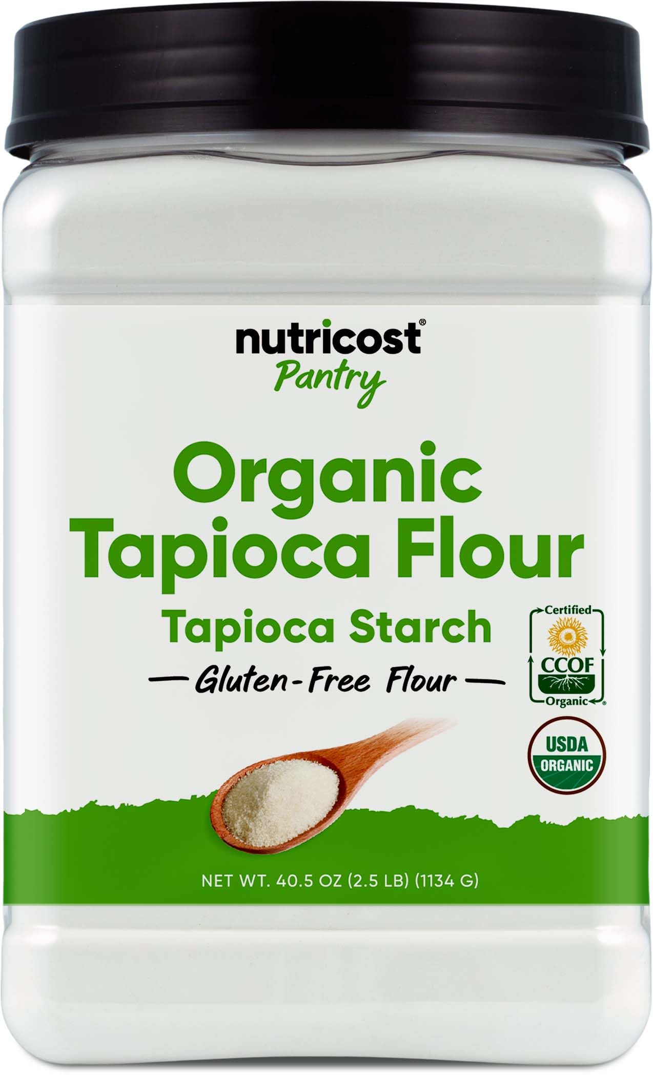 Nutricost Organic Tapioca Flour bag 2.5lb for gluten-free baking and thickening.