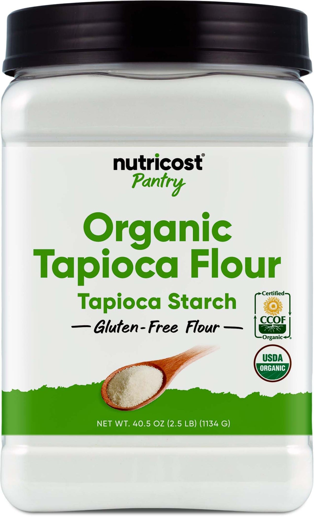 Nutricost Organic Tapioca Flour bag 2.5lb for gluten-free baking and thickening.