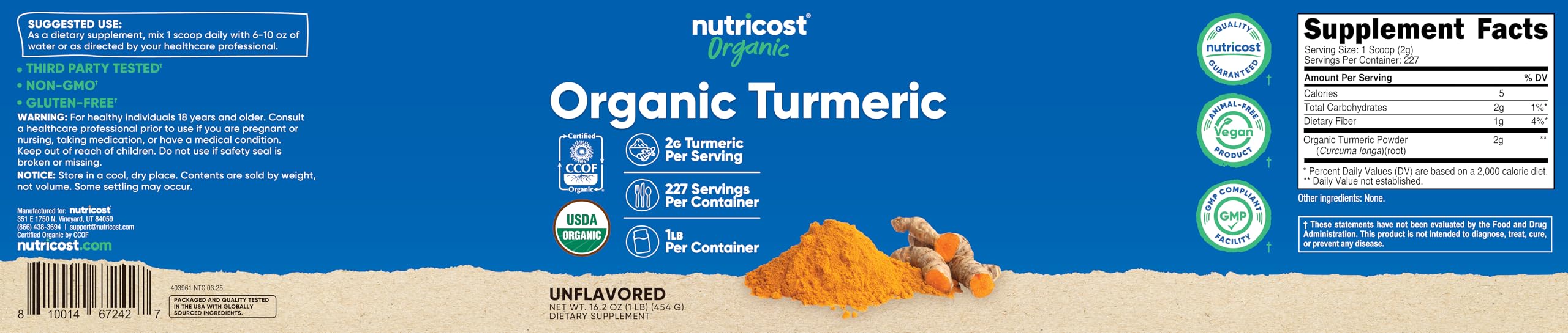 Ground turmeric over curry bowl with Nutricost powder ready to flavor.