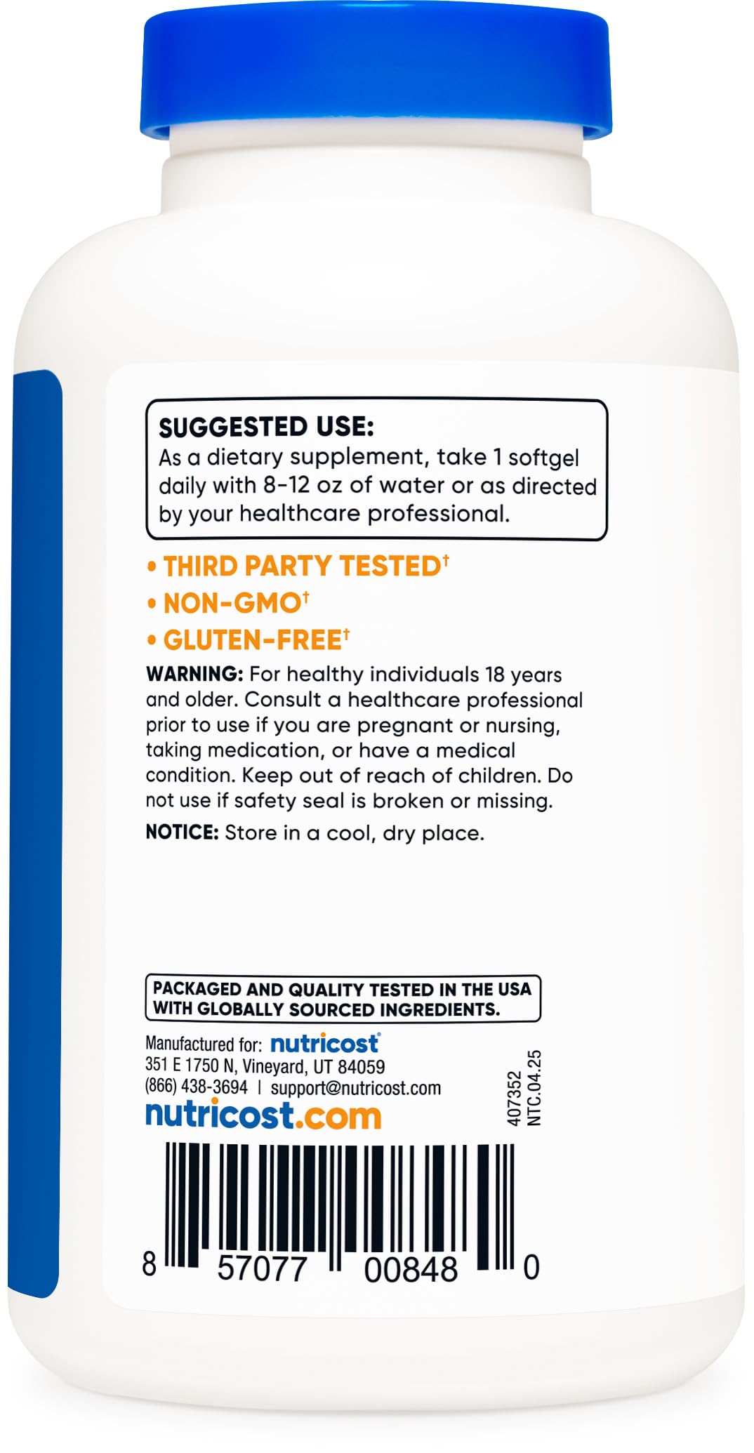 Nutricost packaging highlights gluten-free and non-GMO formulation
