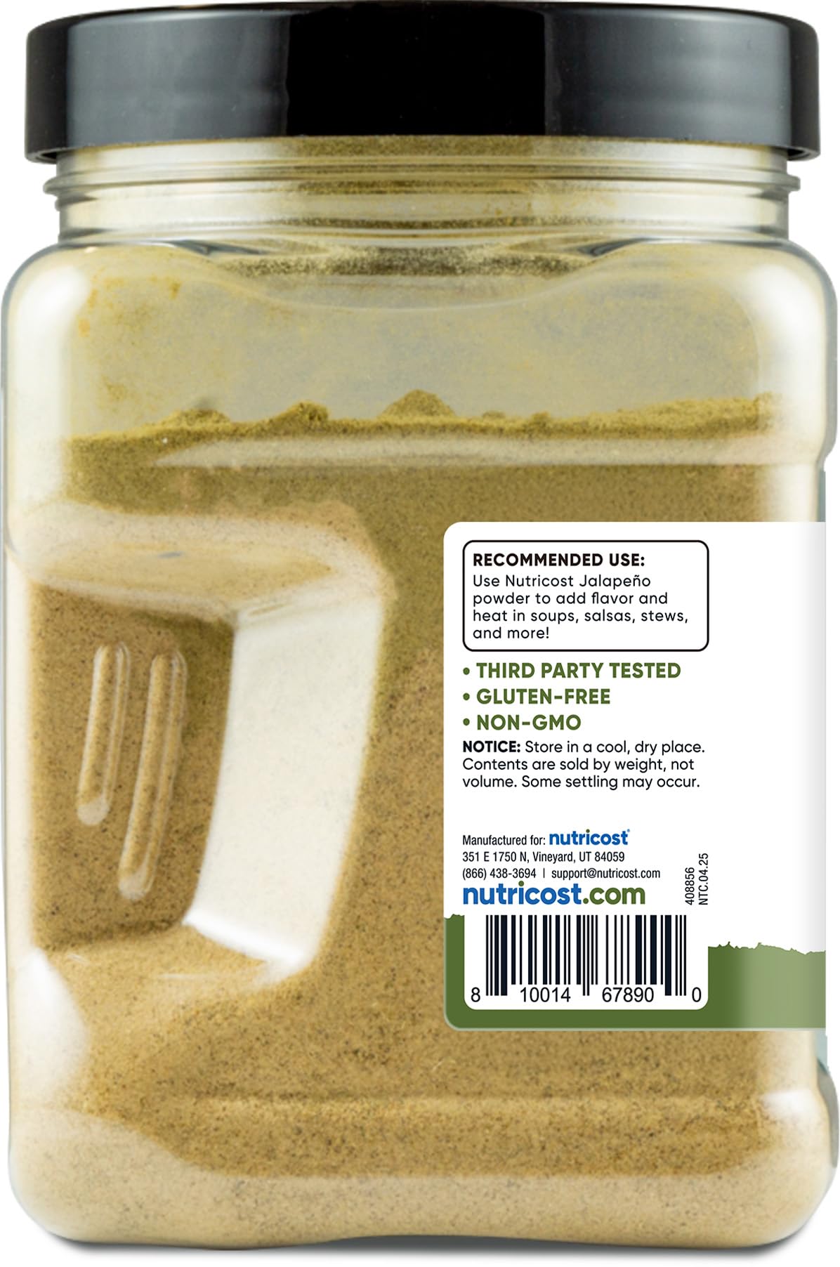 Nutricost Jalapeno Powder with measuring spoon showing precise 1/4 tsp