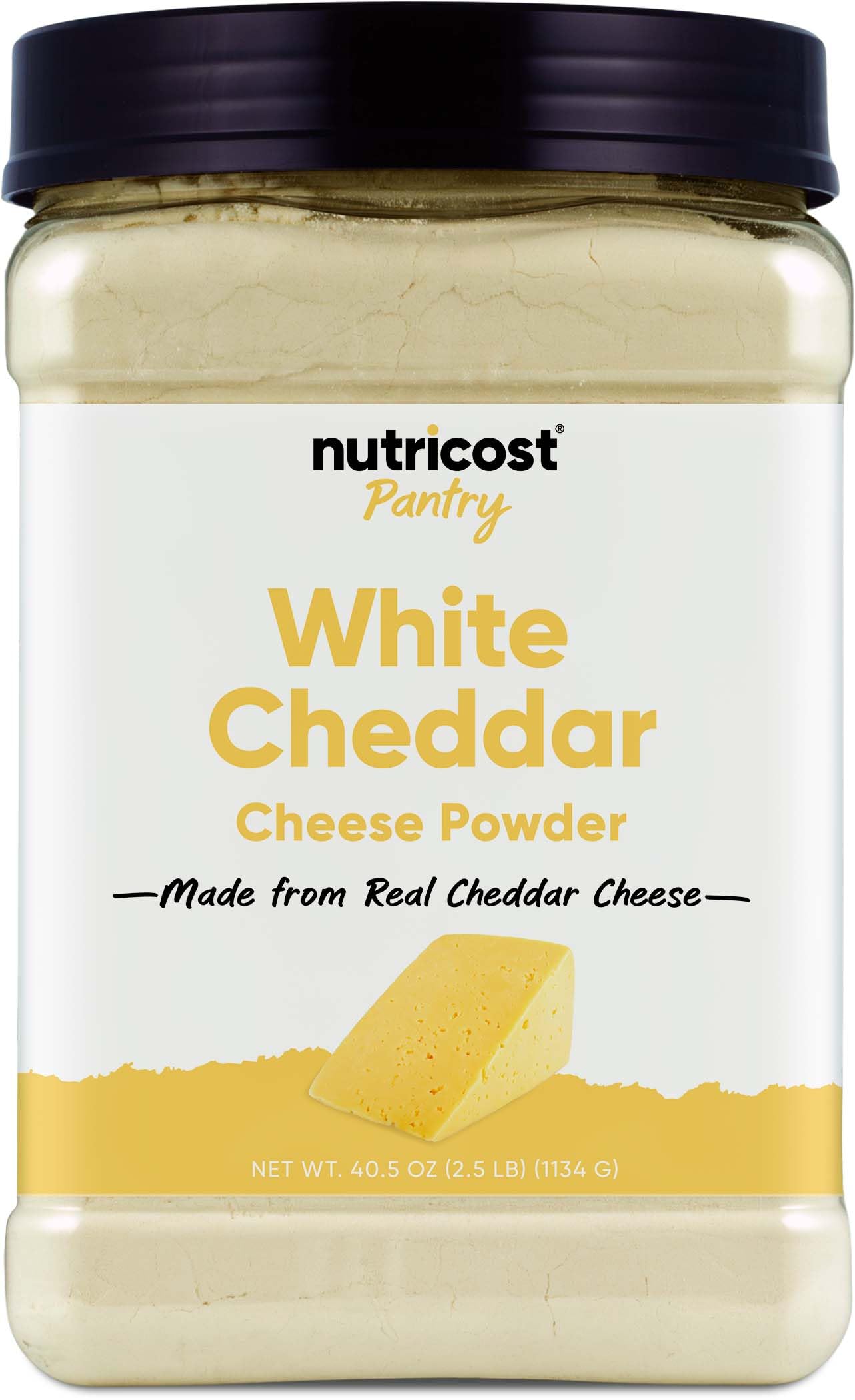 Nutricost Pantry White Cheddar Powder bottle for rich cheese flavor in meals