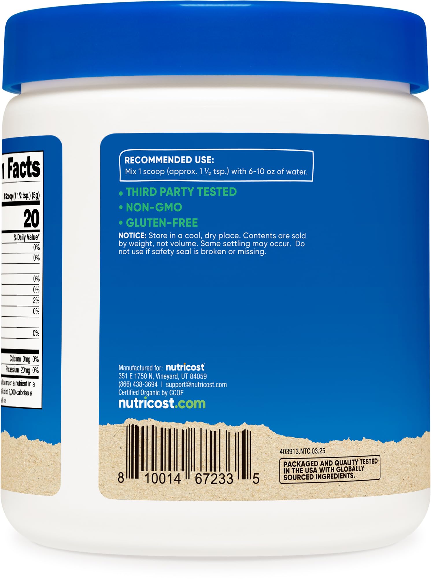 Nutricost Pineapple Powder container used in baking and cooking.