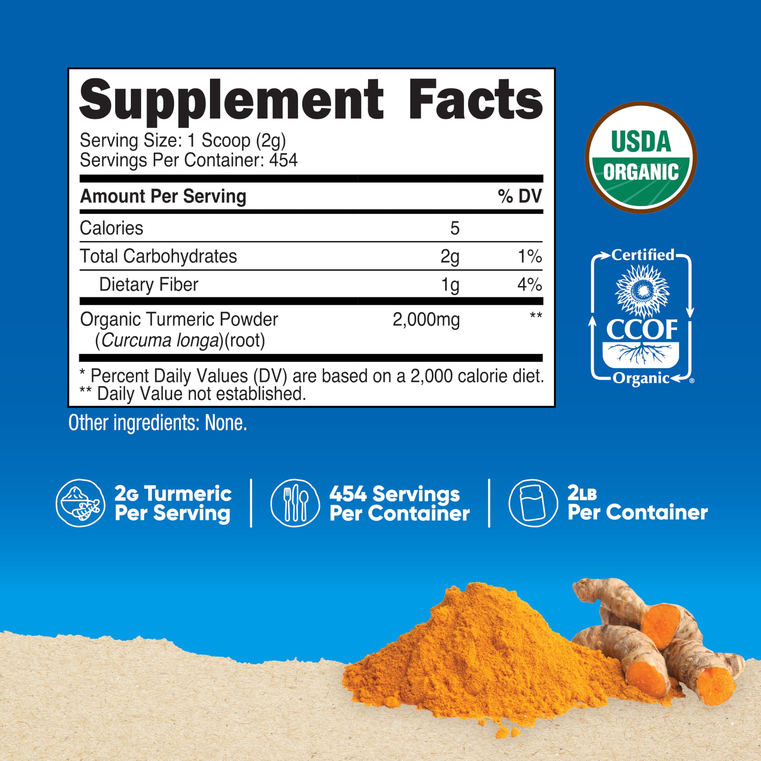 Nutricost organic turmeric powder label shows certified organic quality visible.