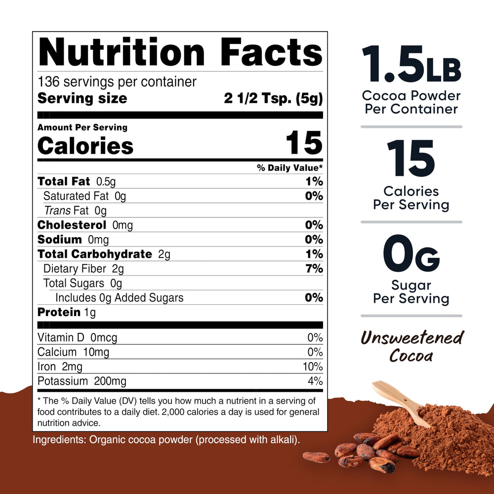 Close-up of Nutricost unsweetened cocoa powder texture for versatile cooking.