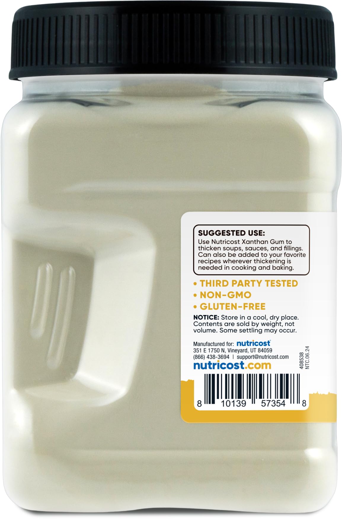 Nutricost Xanthan Gum facility stamp indicating GMP and FDA registration.