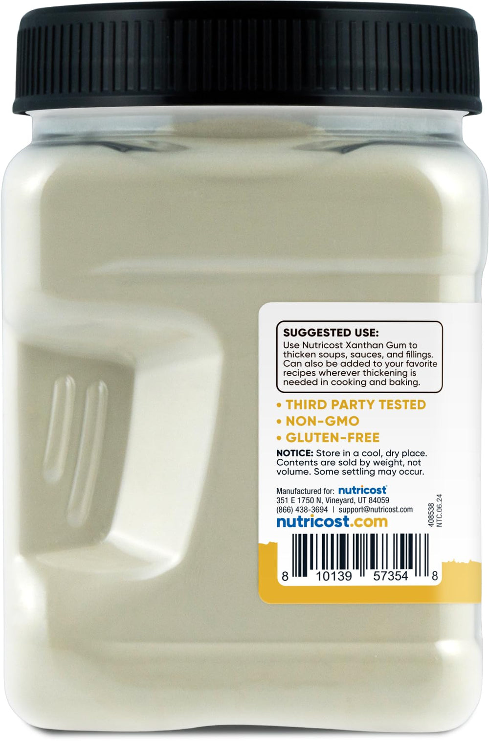 Nutricost Xanthan Gum facility stamp indicating GMP and FDA registration.