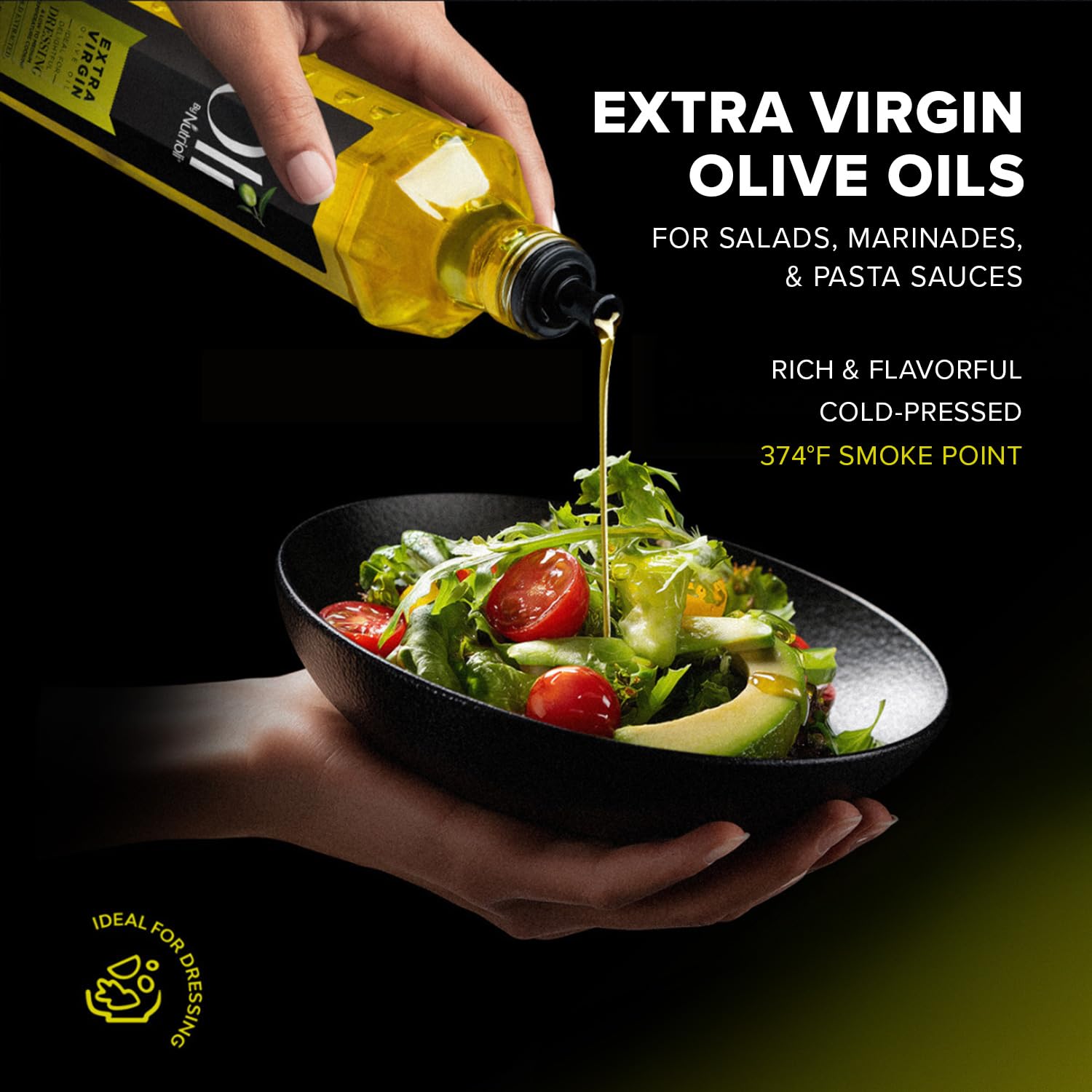 Oli by Nutrioli dressing bowl scene for vibrant salads and marinades