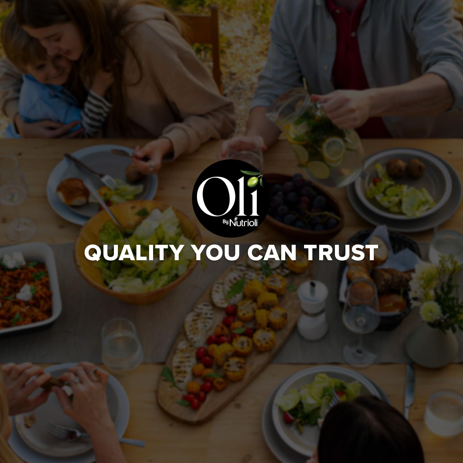 Oli by Nutrioli glass bottle on shelf emphasizing premium packaging