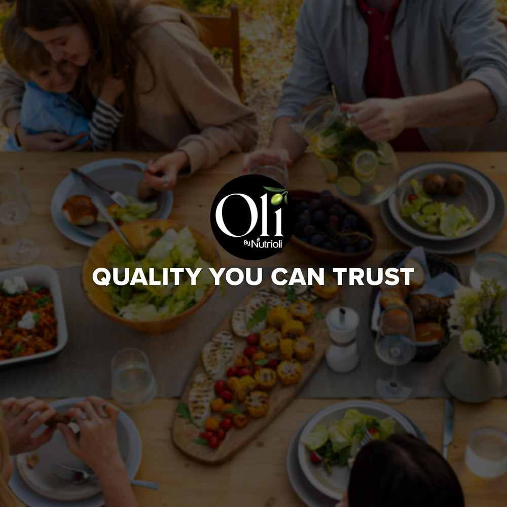 Oli by Nutrioli glass bottle on shelf emphasizing premium packaging