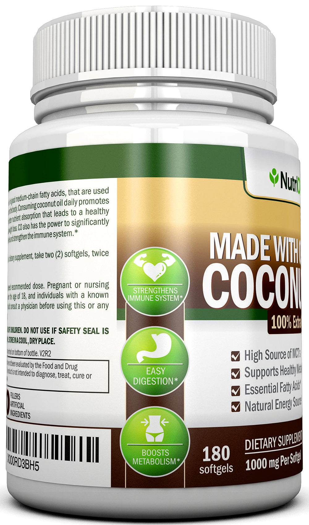 NutriONN coconut oil capsules pour scene illustrating convenient daily dosing.