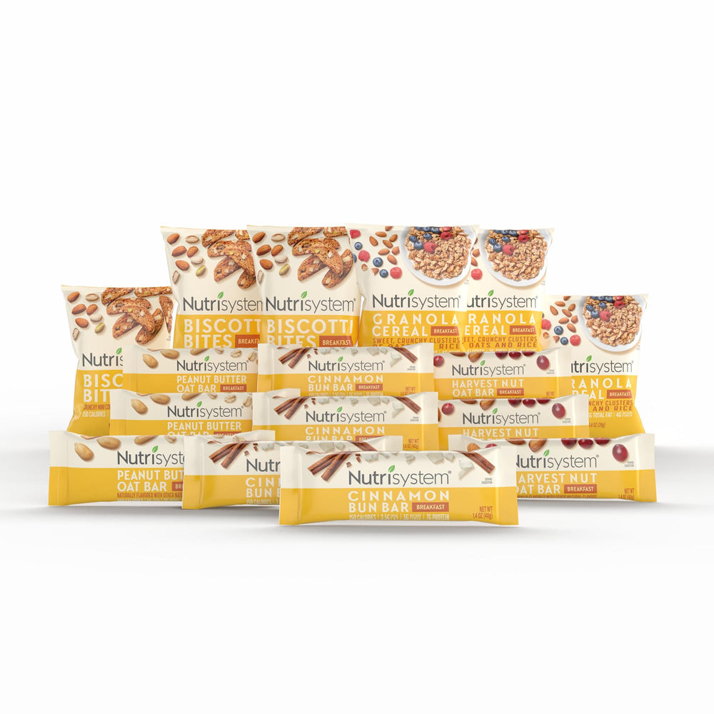 Nutrisystem On-The-Go breakfast assortment packaging for quick, balanced mornings.