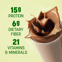 Nutrisystem ProSync chocolate shake glass ready to drink with a low-glycemic balance.
