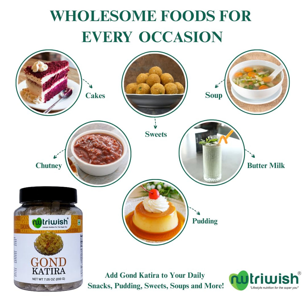 Nutriwish Gond Katira herbal drink ingredient for daily wellness.
