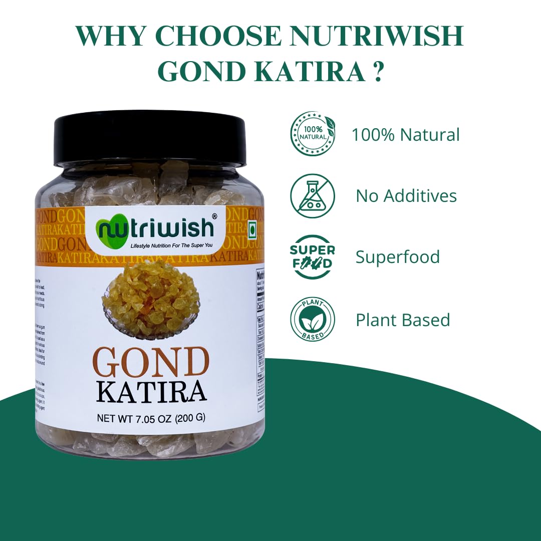 Nutriwish Gond Katira soaked gel strands ready for falooda and desserts.