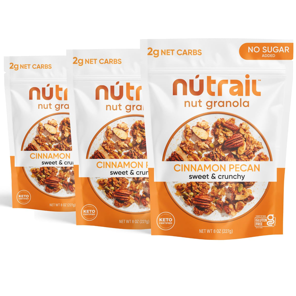 NuTrail Cinnamon Pecan Granola in a bowl for a satisfying low carb breakfast